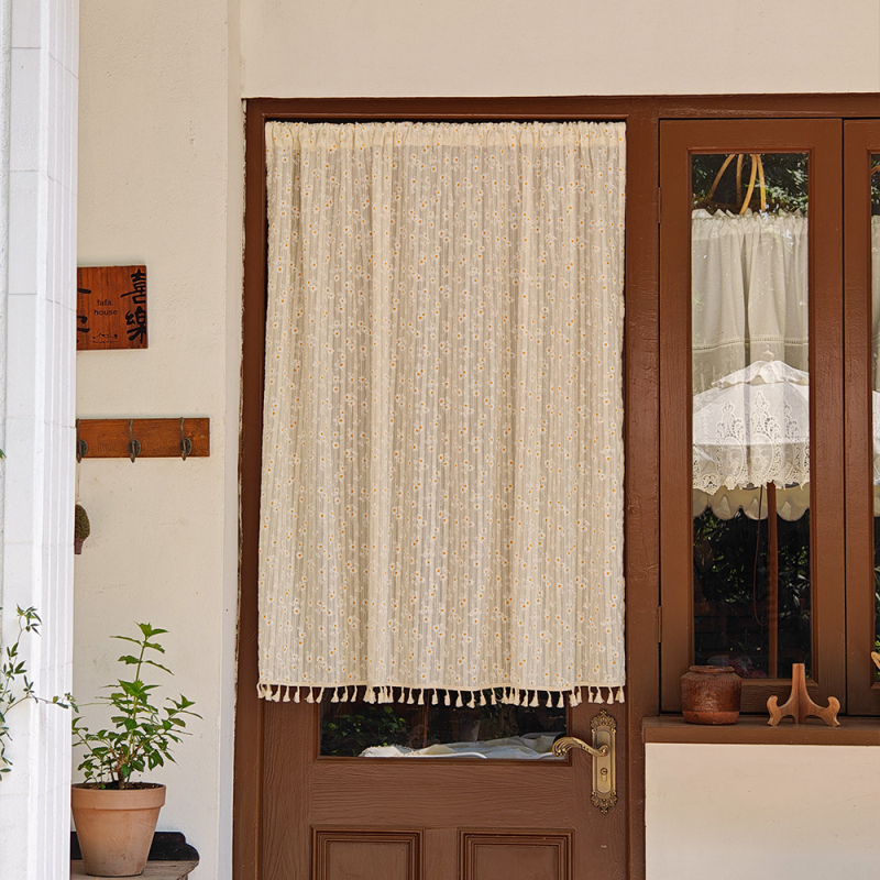 Полиестерна завеса за врата, японски стил, половин завеса за кухня, спалня и антре, с принт на маргаритки