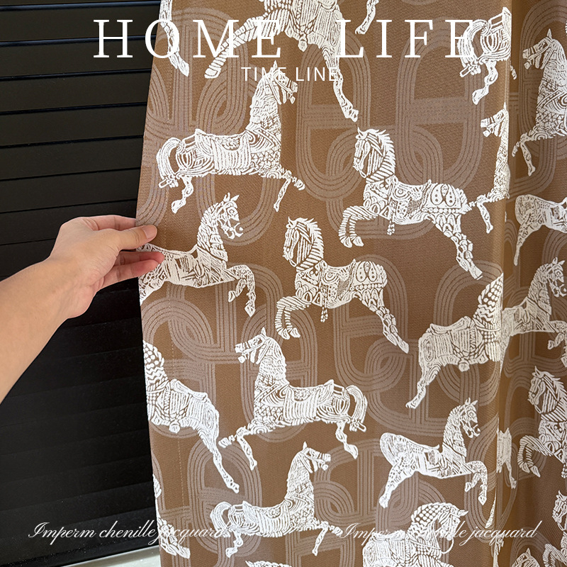 Poliesterio Jacquard užuolaidų audinys, pusapšvietimas 40–70%, tinkamas kampiniams langams ir grindų iki lubų langams, augalų ir gėlių raštas