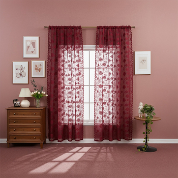 Aknakardinad – väikeste rooside tikand, läbipaistvad, moods minimalistlik stiil, 100% polüester, sobib elutoale, magamistuba, restoranile