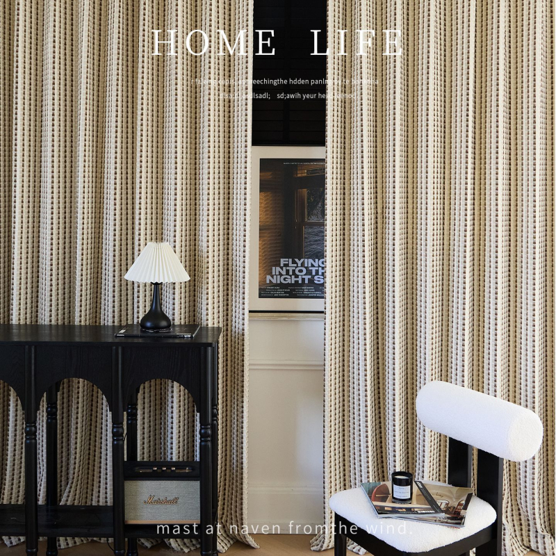 Prancūziško stiliaus dryžuotos užuolaidos, poliesterio jacquard audinys, didelis šešėliavimas 70–90%, tinkamos svetainei, miegamajam ir vaikų kambariui