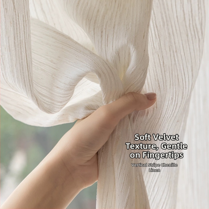 Chenille linane võrk-kardin, lõngaga värvitud polüester, poolläbipaistev, kuid mitte läbipaistev, kaasaegne lihtsus, sobib elutuppa ja magamistuppa