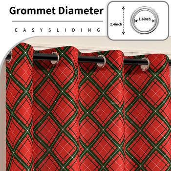 Kalėdinės spausdintos svetainės užuolaidos su perforacijomis, blackout, poliesteris, paruoštos naudoti, dalinis šešėliavimas 40–70%