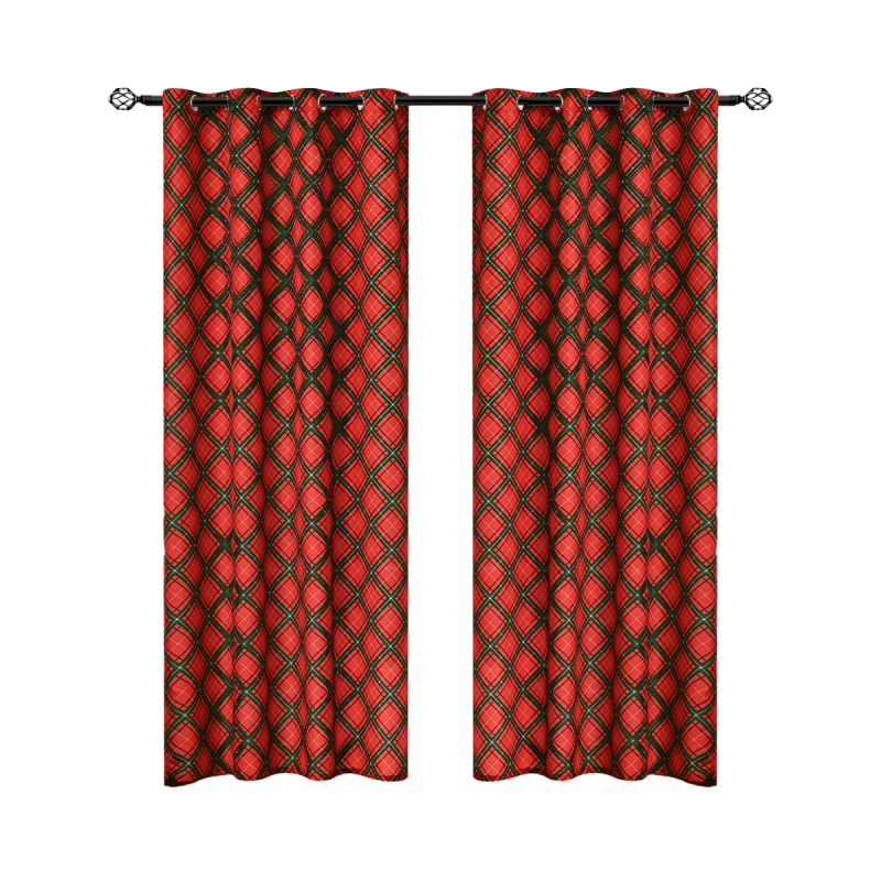 Kalėdinės spausdintos svetainės užuolaidos su perforacijomis, blackout, poliesteris, paruoštos naudoti, dalinis šešėliavimas 40–70%