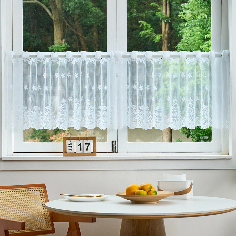 Poliesterinės nėrinių trumpas užuolaidos, permatoma, prancūziško stiliaus, tinkama svetainei, studijai, restoranui, virtuvei ir įėjimui