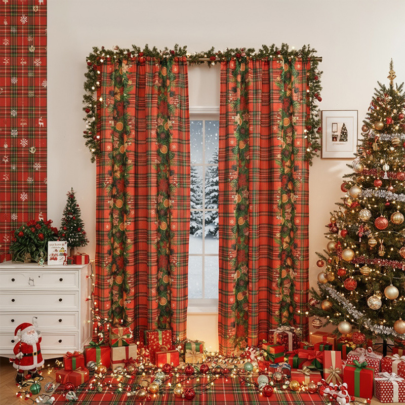 Langų užuolaidos Amerikos stiliaus su languotu raštu, spauda, poliesteris, dalinė šešėlinė 40–70%, tinkama svetainei, miegamajam, restoranui, balkonui; Chu rou