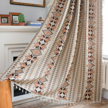 Virtuvės užuolaida su džakardo raštu ir kutais, Amerikos kaimo stilius, tinka balkono langui, 100% poliesterio medvilnės mišinys, dekoratyvinė pusiau šešėlinė