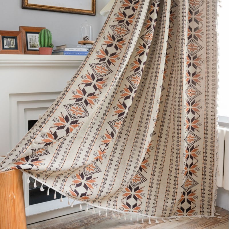 Virtuvės užuolaida su džakardo raštu ir kutais, Amerikos kaimo stilius, tinka balkono langui, 100% poliesterio medvilnės mišinys, dekoratyvinė pusiau šešėlinė