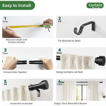 Užuolaidų lazda su dviem strypais, viršutinis tvirtinimas ant bėgelio, pramoninio stiliaus, aliuminio lydinys ir anglies plienas