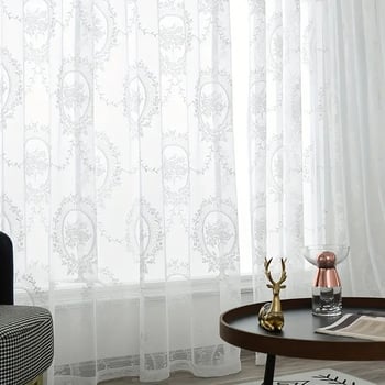 Prancūziška warp megzta nėrinių užuolaida su žiediniu raštu, 100% poliesteris, pusės šešėlis 40–70%, tinkama svetainei ir balkonui