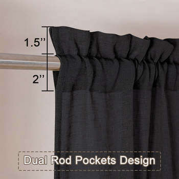 Juoda poliesterio užuolaida, presuota tekstūra, skaidri matoma, vienos spalvos raštas, šiuolaikinis minimalistinis stilius