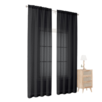 Juoda poliesterio užuolaida, presuota tekstūra, skaidri matoma, vienos spalvos raštas, šiuolaikinis minimalistinis stilius