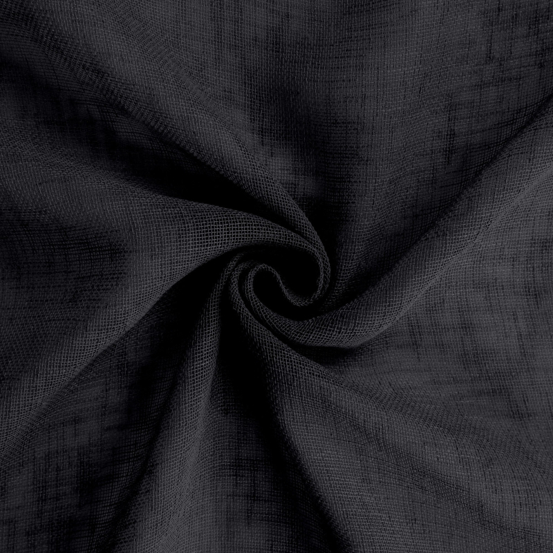 Juoda poliesterio užuolaida, presuota tekstūra, skaidri matoma, vienos spalvos raštas, šiuolaikinis minimalistinis stilius