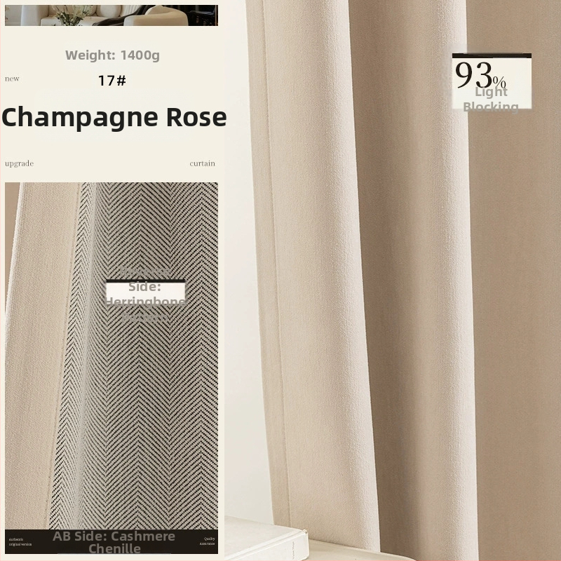 Dvigubos Chenille užuolaidos su herringbone tekstūra, užuolaidų tamsinimas 70–90%, kreminis stilius