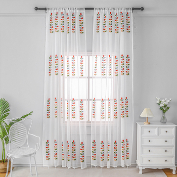 Chu Rou Korejos pastoralinio stiliaus siuvinėta užuolaida, poliesteris, pusšviesumo 40-70%, tinkama svetainei ir miegamajam