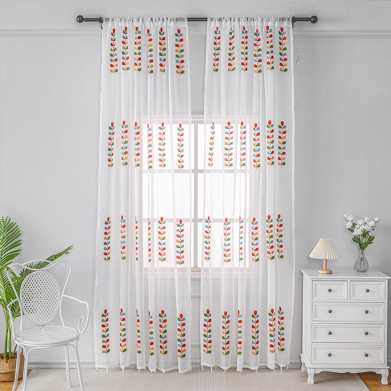 Chu Rou Korejos pastoralinio stiliaus siuvinėta užuolaida, poliesteris, pusšviesumo 40-70%, tinkama svetainei ir miegamajam