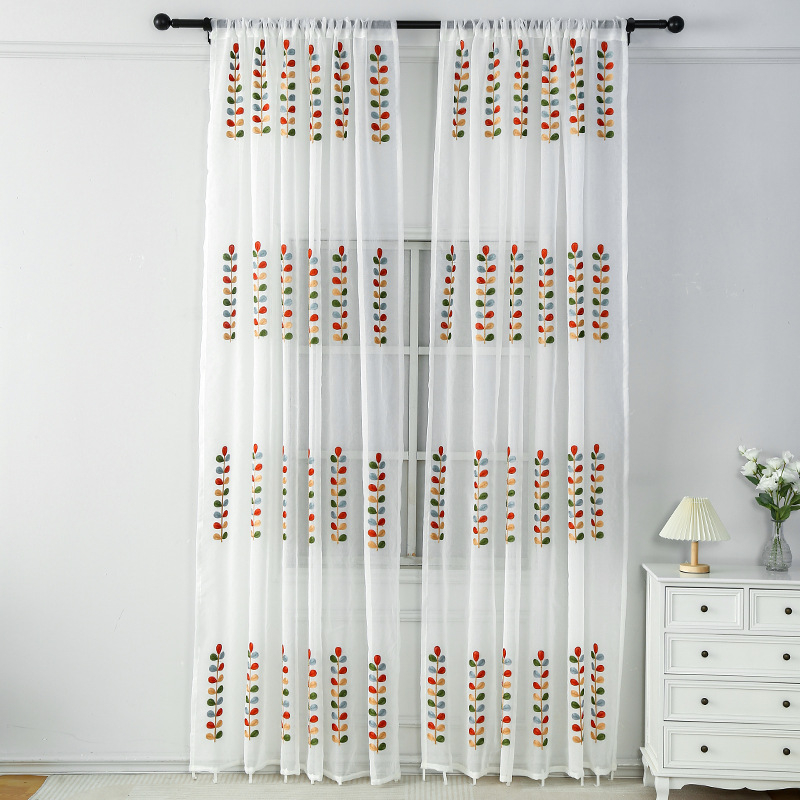 Chu Rou Korejos pastoralinio stiliaus siuvinėta užuolaida, poliesteris, pusšviesumo 40-70%, tinkama svetainei ir miegamajam