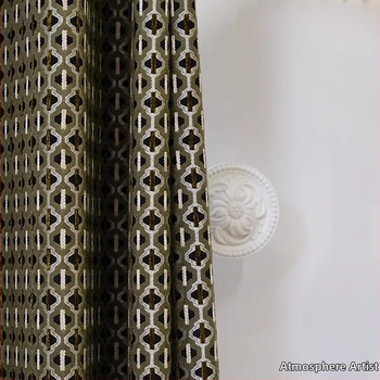 Prancūziško stiliaus Chenille Jacquard užuolaidos su geometriniu raštu, 71–90% šešėliavimas, poliesteris