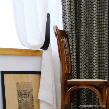 Prancūziško stiliaus Chenille Jacquard užuolaidos su geometriniu raštu, 71–90% šešėliavimas, poliesteris