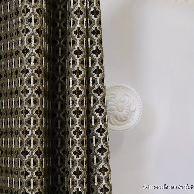 Prancūziško stiliaus Chenille Jacquard užuolaidos su geometriniu raštu, 71–90% šešėliavimas, poliesteris