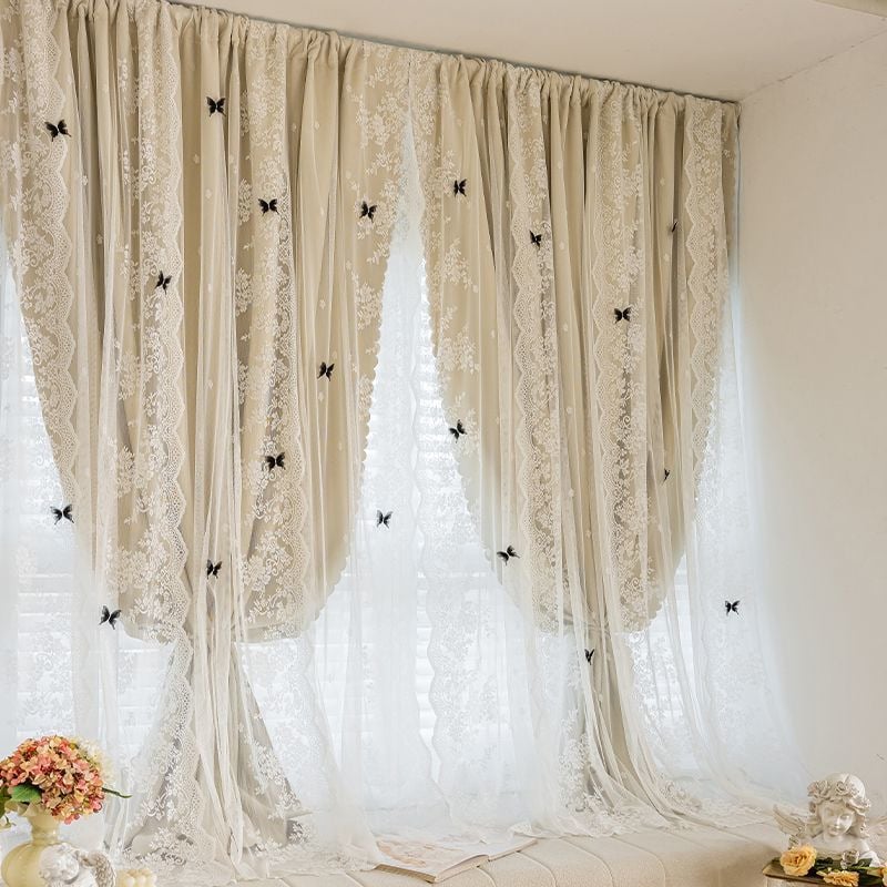 Užuolaidos miegamajam iš poliesterio su nėriniais, japonų–korėjų stilius