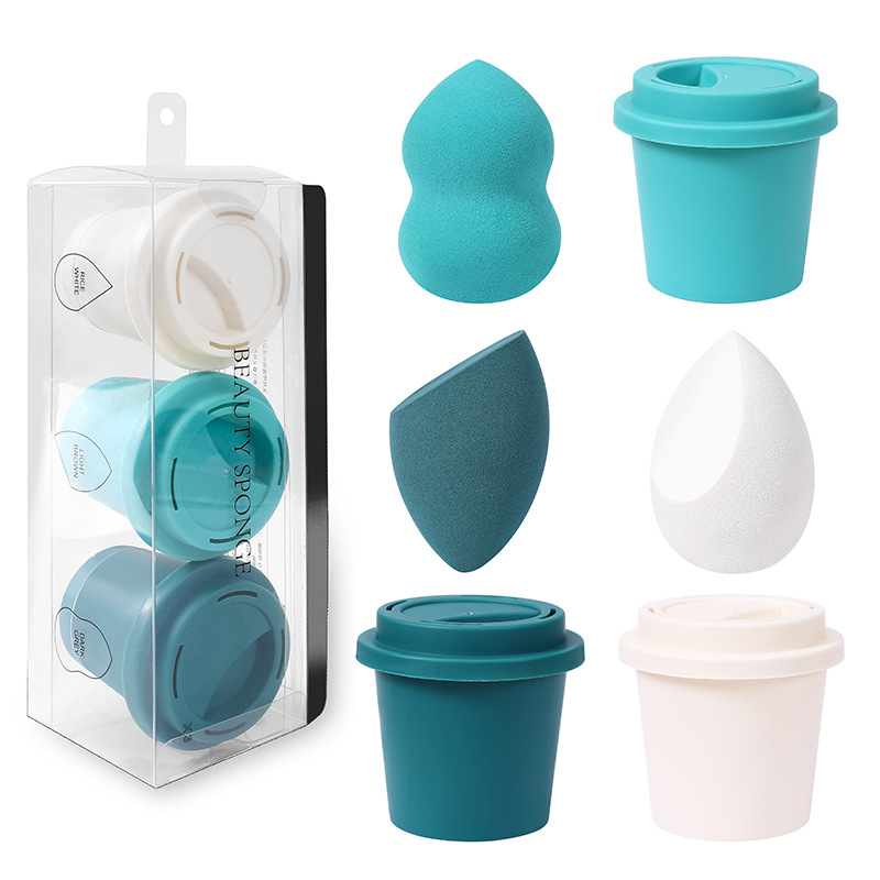 Jinchi grožio kiaušinis kempinė – hidrofilis poliuretanas, drėgnam ir sausam naudojimui, formos: alyvuogės, lašinės ir moliūgo pavidalo, įpakavimas saugojimo dėžutėje