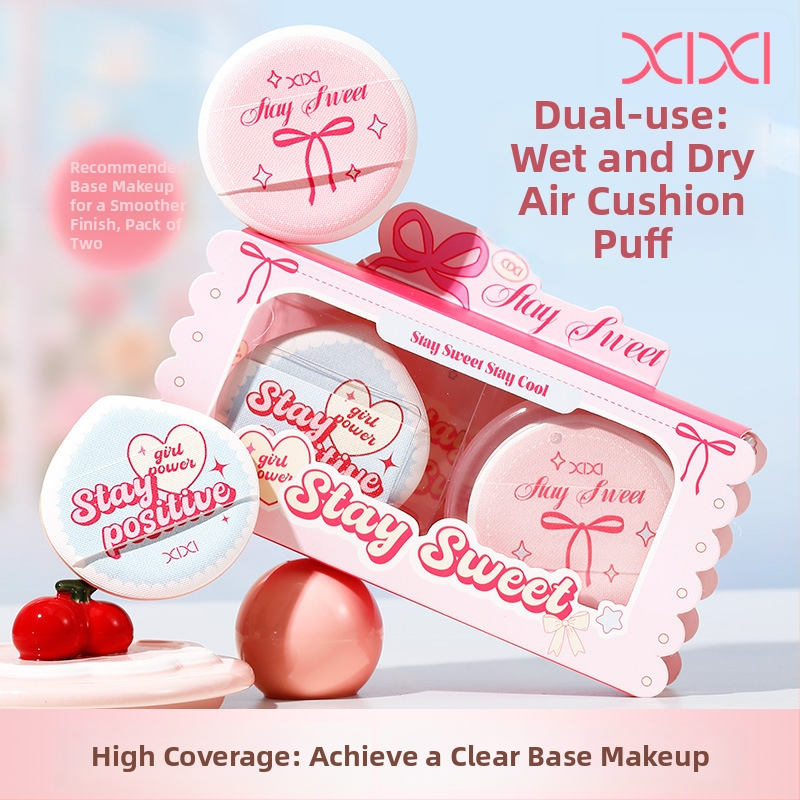 Xixi pudrinos pūtelis sausam ir šlapiam naudojimui, natūralus kempinėlis, 2 pakuotės, apvalus ir lašinio formos