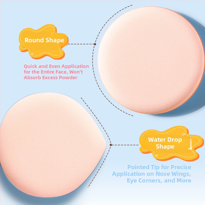 Xixi pudrinos pūtelis sausam ir šlapiam naudojimui, natūralus kempinėlis, 2 pakuotės, apvalus ir lašinio formos