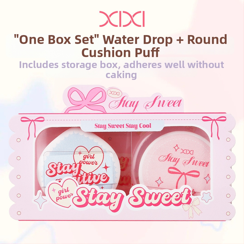 Xixi pudrinos pūtelis sausam ir šlapiam naudojimui, natūralus kempinėlis, 2 pakuotės, apvalus ir lašinio formos