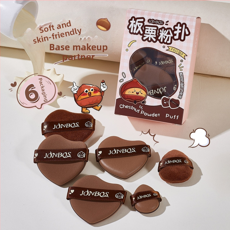 Jiaobosi Hidrofilinė Ne-lateksinė Sauso Pudros Kempinė, 6 vnt., Formos: flokota, lašelinė, persikinės formos, tinka drėgnam ir sausam naudojimui