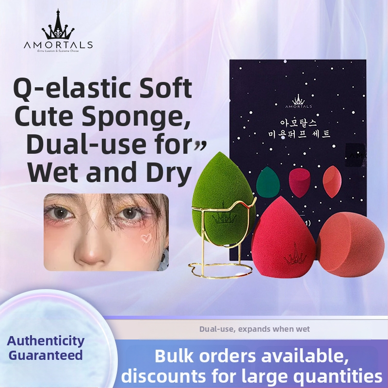 Oliavų formos natūrali makiažo kempinė, 3 vnt., skirta šlapiam ir sausam pudros užtepimui