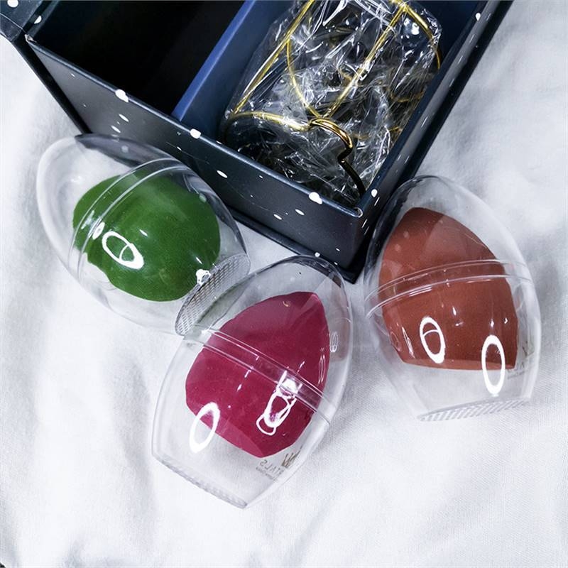 Oliavų formos natūrali makiažo kempinė, 3 vnt., skirta šlapiam ir sausam pudros užtepimui