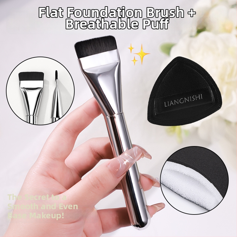 Try-in-one rinkinys: pudros kempinė ir fondų šepetėlis, sausam ir šlapiam naudojimui; netolygi forma, hidrofilinė ne-lateks medžiaga