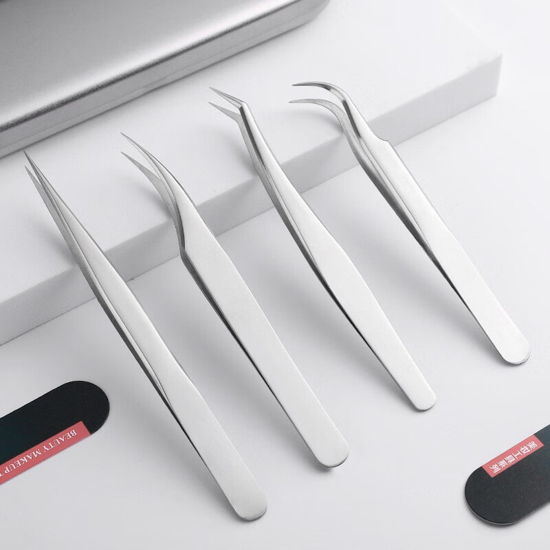 Nerūdijančio plieno blakstienų pincetės su grafting klipu ir plunksnos klipu – pradedančiųjų rinkinys, prekė Medium Tweezers