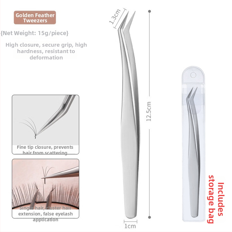 Nerūdijančio plieno blakstienų pincetės su grafting klipu ir plunksnos klipu – pradedančiųjų rinkinys, prekė Medium Tweezers