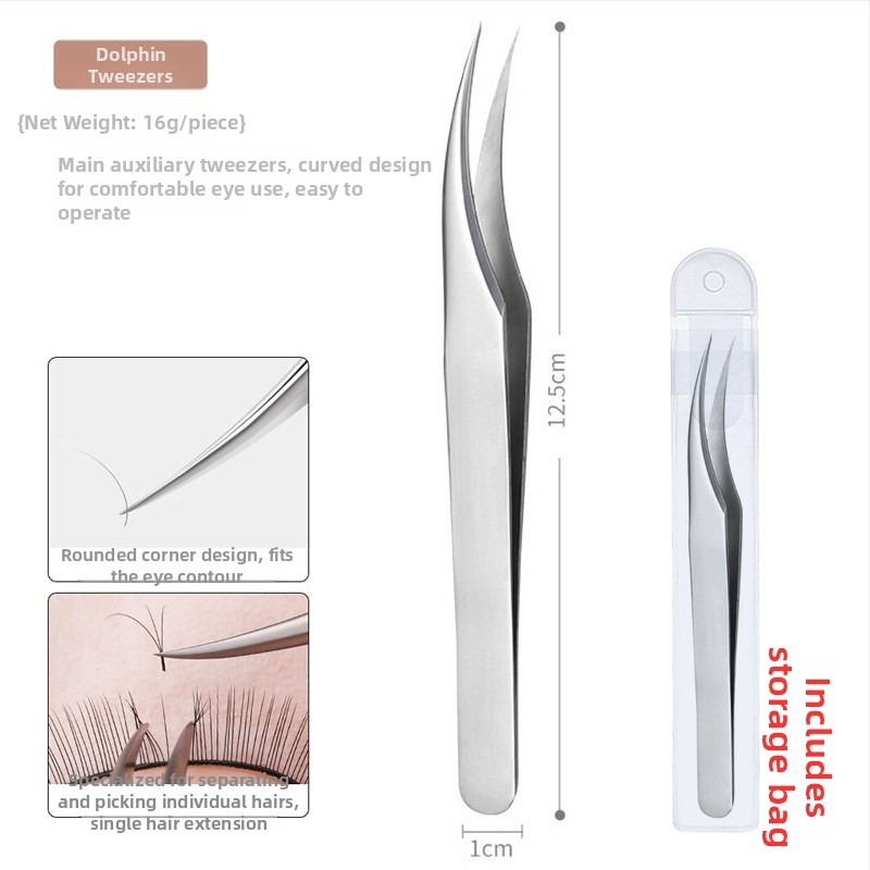 Nerūdijančio plieno blakstienų pincetės su grafting klipu ir plunksnos klipu – pradedančiųjų rinkinys, prekė Medium Tweezers