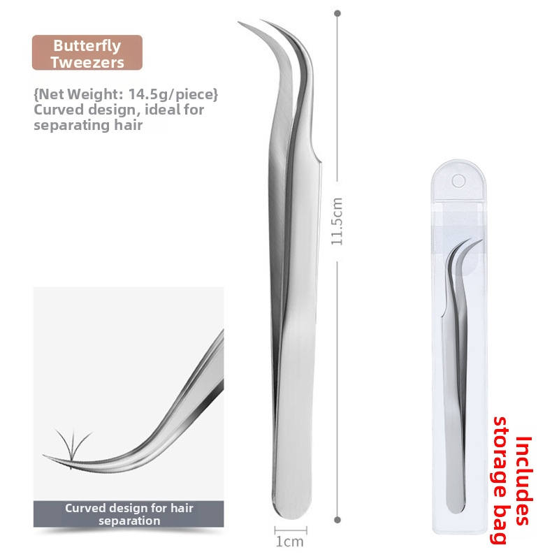 Nerūdijančio plieno blakstienų pincetės su grafting klipu ir plunksnos klipu – pradedančiųjų rinkinys, prekė Medium Tweezers