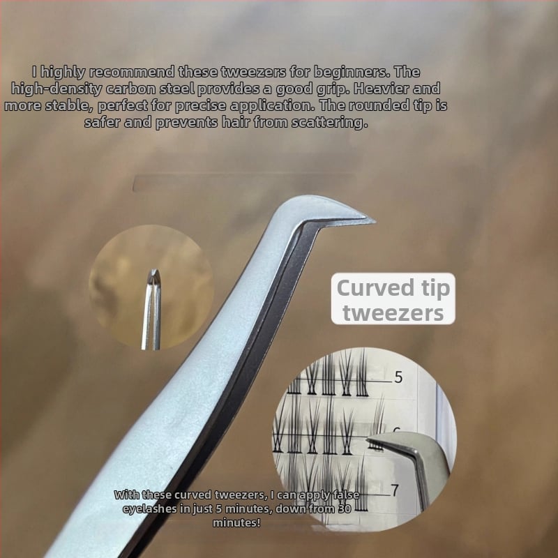 Võltsripsmete pincettid, ümmarguse peaga, roostevabast terasest, täpne tööriist ripsmete paigaldamiseks kumer nokaga otsaga