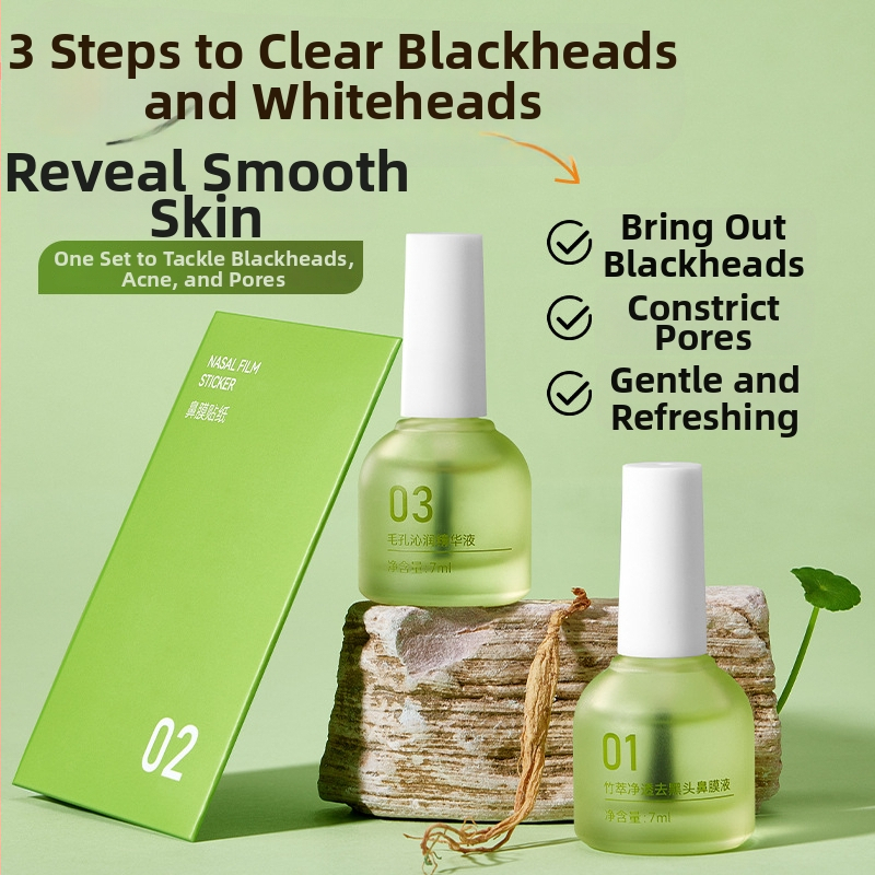 BOBV Bambuko ekstrakto juodųjų taškų šalinimo trijų dalių rinkinys su ištraukiamu skysčiu, mišriai odai, 7ml+7ml