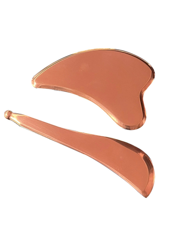 Guasha masāžas dēlis no cieta vara ar sirds formas plāksni un cīpslu stieni, pielāgojama