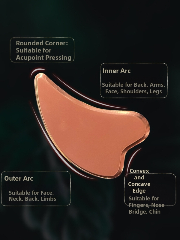Guasha masāžas dēlis no cieta vara ar sirds formas plāksni un cīpslu stieni, pielāgojama
