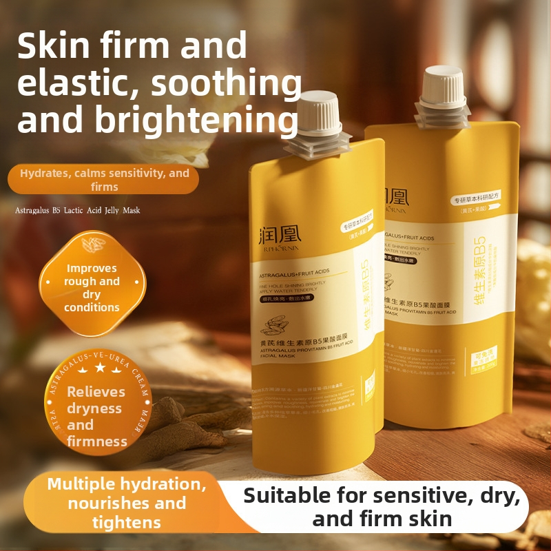 Runhuang maska s astragalom a provitaminom B5 s ovocnými kyselinami – krém-gél textúra, hydratuje, spevňuje pokožku, upokojuje začervenanie, vhodná pre všetky typy pleti
