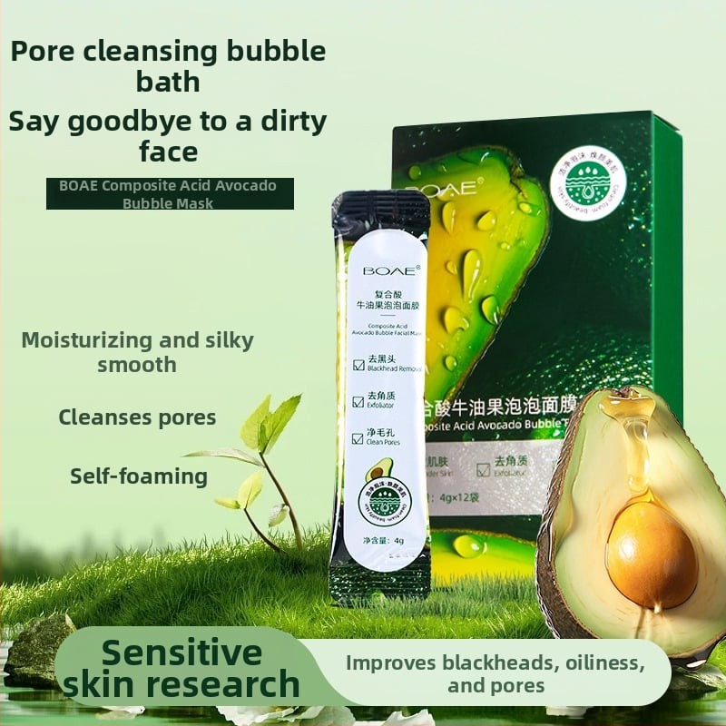 BOAE Avokádó Komplex Savas Buborékmaszk — krém-gél maszk, hidratál és mélytisztít, minden bőrtípus számára, 3 év szavatosság