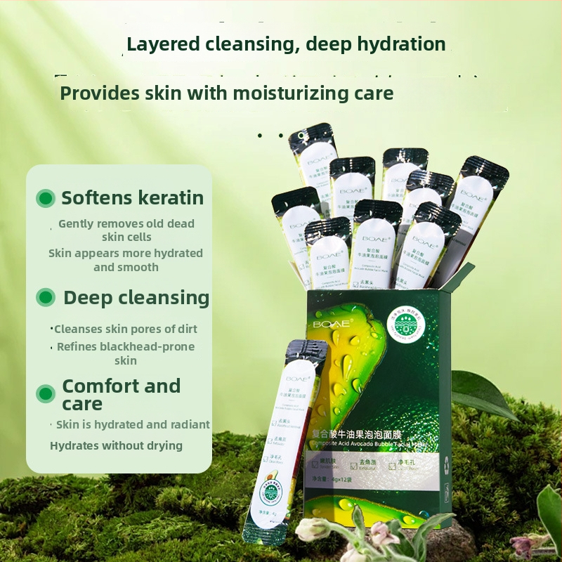 BOAE Avokádó Komplex Savas Buborékmaszk — krém-gél maszk, hidratál és mélytisztít, minden bőrtípus számára, 3 év szavatosság