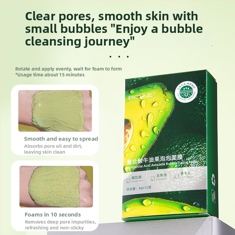 BOAE Avokádó Komplex Savas Buborékmaszk — krém-gél maszk, hidratál és mélytisztít, minden bőrtípus számára, 3 év szavatosság