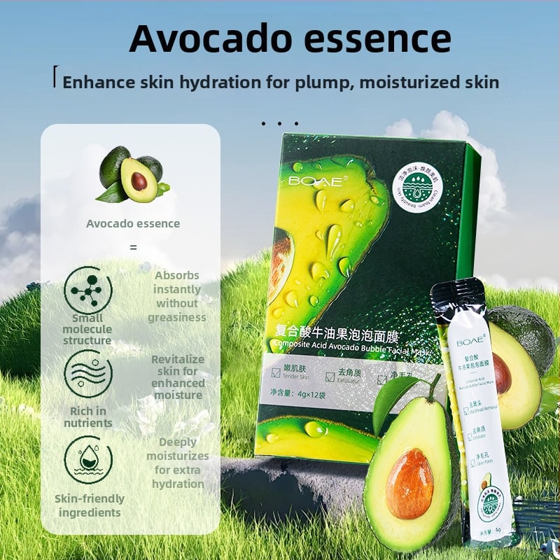 BOAE Avokádó Komplex Savas Buborékmaszk — krém-gél maszk, hidratál és mélytisztít, minden bőrtípus számára, 3 év szavatosság