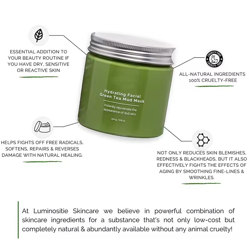 Кална маска с зеления чай, сквалан и мултивитамин; пастообразна, 250 г; дълбоко почистване и хидратация