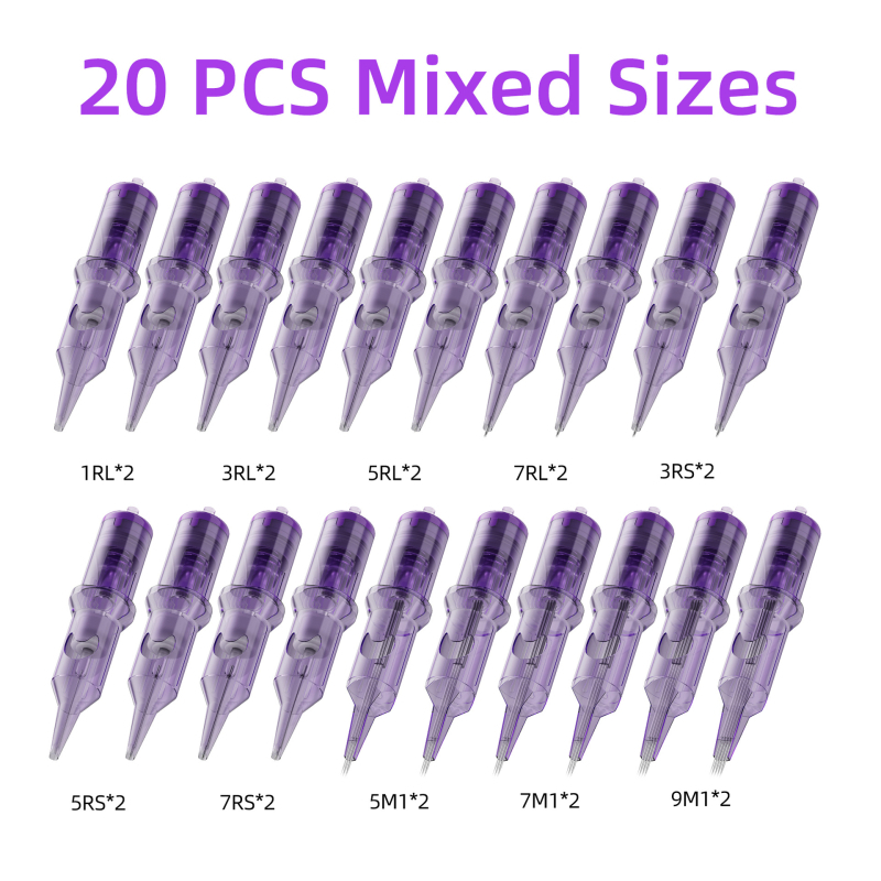 Vienos dalies tatuiruočių adatų rinkinys, 20 vnt., grynoji masė 95 g pakuotėje, gamintojas Jianzhou