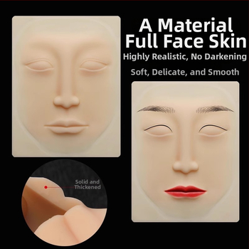 Antakių tatuiravimo praktinė oda, viso veido, silikoninė imitacinė oda semi-permanentiniam mokymui
