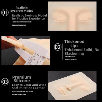 Antakių tatuiravimo praktinė oda, viso veido, silikoninė imitacinė oda semi-permanentiniam mokymui