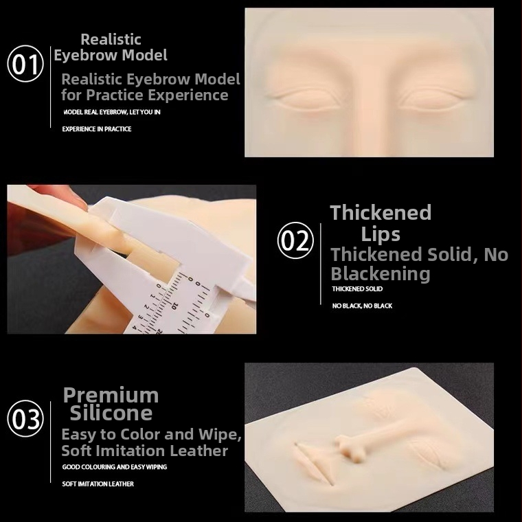 Antakių tatuiravimo praktinė oda, viso veido, silikoninė imitacinė oda semi-permanentiniam mokymui